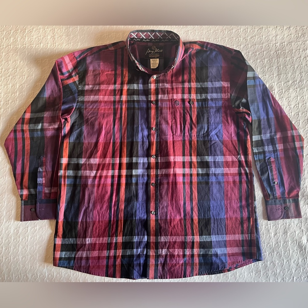 George Straight Wrangler Collection Shirt XXL Red Plaid Flip Cuff Button Up‎